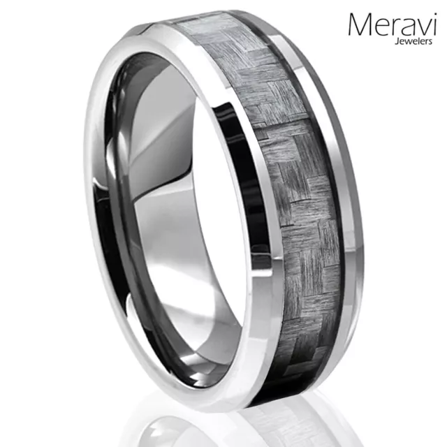 Tungsten Gray Carbon Fiber Ring Silver Mens Rings Engagement Mens Wedding Bands