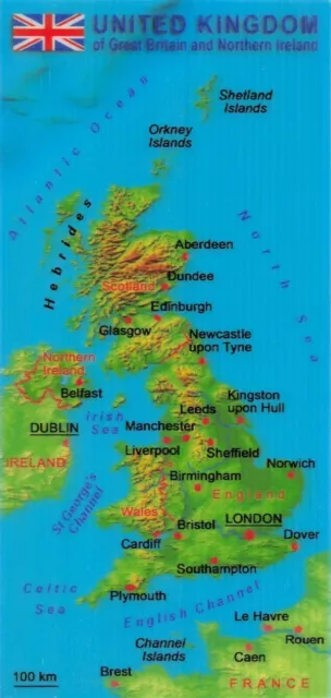 3D Mappa Cartolina, Regno Unito Di Gran Bretagna E Irlanda Del Nord 60U