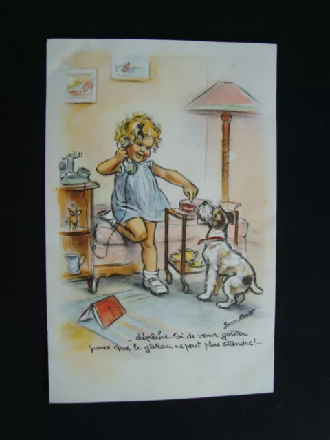 CPA  - illustrateur : Germaine Bouret  -  " Dépêche-toi de venir goûter ... "