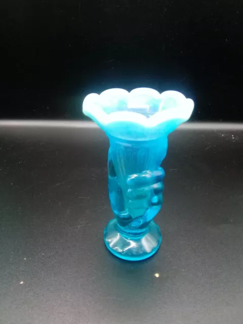 Fenton Art Glass ? Blue Opalescent Mini Hand Vase