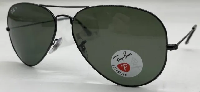 Ray-Ban AVIATOR BLACK POLARIZED RB3025 002 58 Large Unisex Sunglasses Lens Green