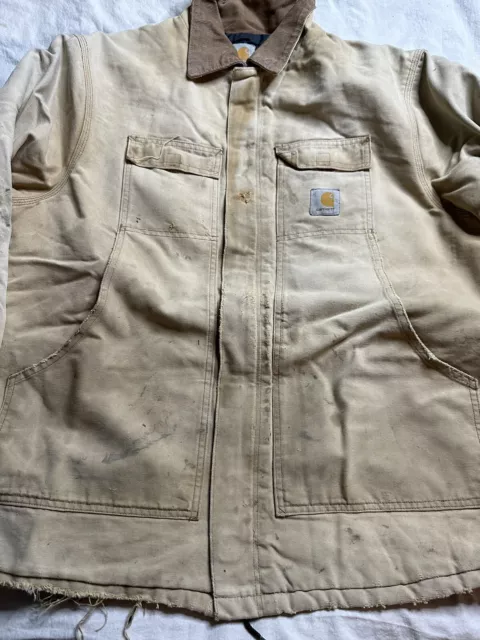 VINTAGE CARHARTT JACKET Duck Arctic Traditional Quilt Lined Distressed ...
