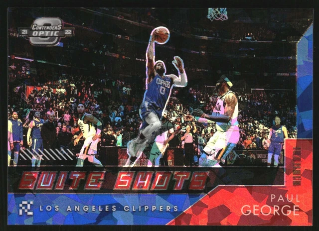 2021-22 Panini Contenders Optic Suite Shots Blue Cracked Ice #13 Paul George /75