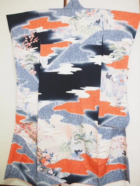 Vintage Japanese Silk Kimono FURISODE, Crane K872