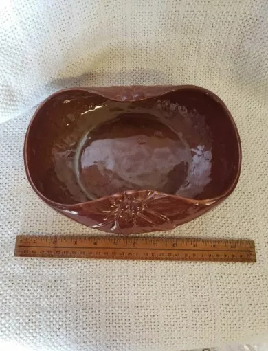 Vintage McCOY Pottery Oval Planter Console Bowl Leaves And Berries Unusual Brown 3