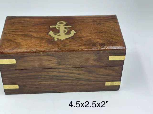 Wooden Box with Brass Anchor Rosewood Natural Finish Gift Decore Collectible