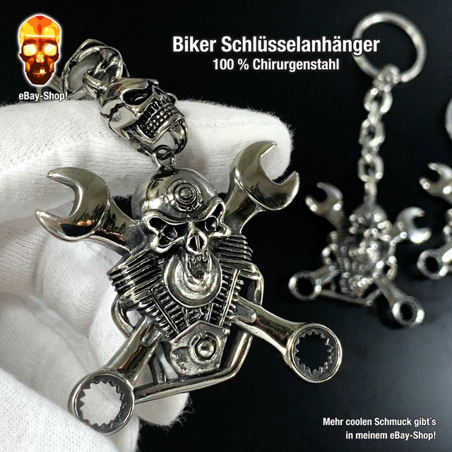 Death Metal Totenkopf Schlüsselanhänger Aus Neopren – Metall-Schädel, 17 Cm, Wasserabweisend