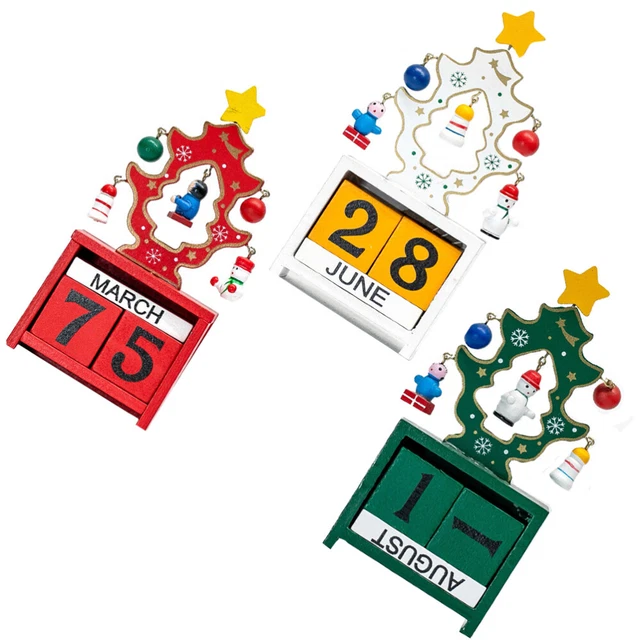 3 piezas Calendario de Adviento de madera, muñeco de nieve Navidad - cuenta regresiva
