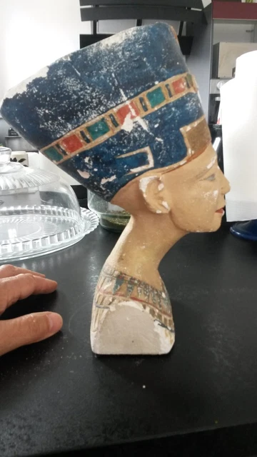 Rare Buste Ancien  De Nefertiti Egypte Platre Peint 10