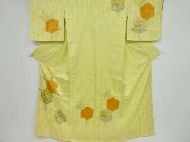 81246# Japanese Kimono / Antique Kimono / Embroidery / Kikko With Floral Plants