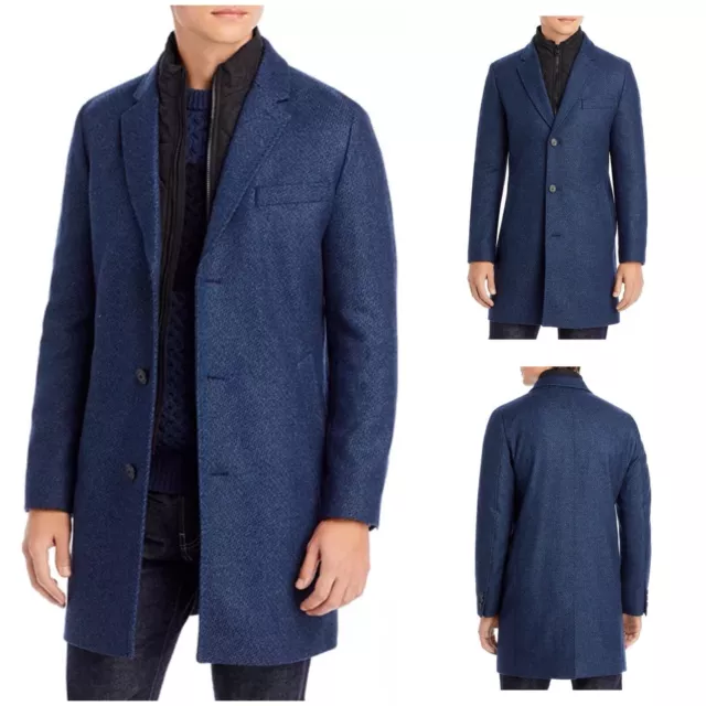 HUGO Hugo Boss Men's Milogan Blue Wool Blend Textured Slim Fit Coat Bib 42R