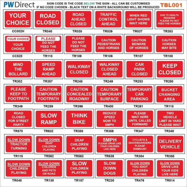 Sign Red Road Traffic Tbl001 Ramp Bike Closed Control Slow Down Horse Vehicle