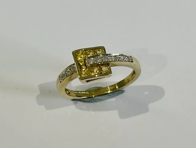 9CT GOLD 375 Diamond & Yellow Gemstone Ring - Size M - UK Hallmark $124 ...