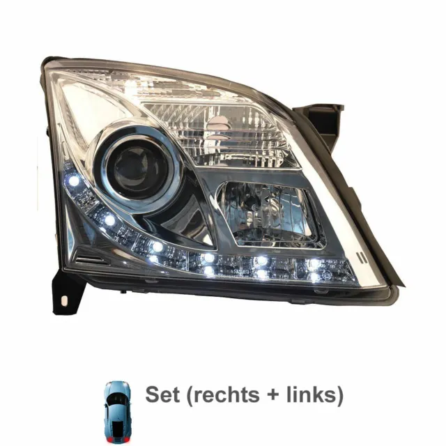 Scheinwerfer Set für Opel Vectra C Bj. 02-05 LED R87 DAYLIGHT klarglas chrom 1OE