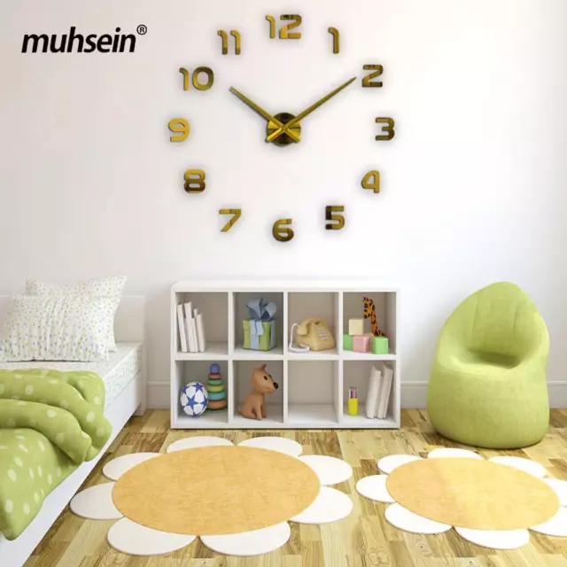 Large 3d Wall Clock Diy Home Creative Decoration Big Numbers Multi Color 37/47in 2