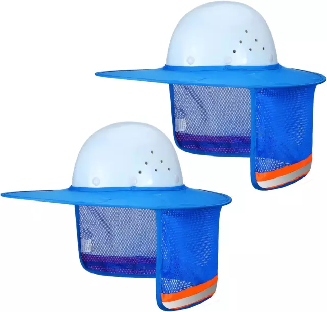 2 Pieces Hard Hat Sun Shade Full Brim Mesh Neck Sunshade Cover with Blue