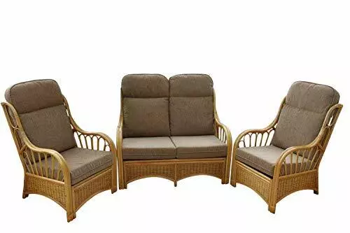Sorrento Cane Conservatory Furniture 3 Piece Suite - 2 Chairs and a Sofa-coffee