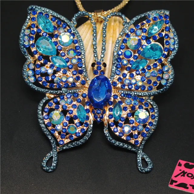 Hot Cute Bling Butterfly Blue Crystal Pendant Betsey Johnson China Necklace
