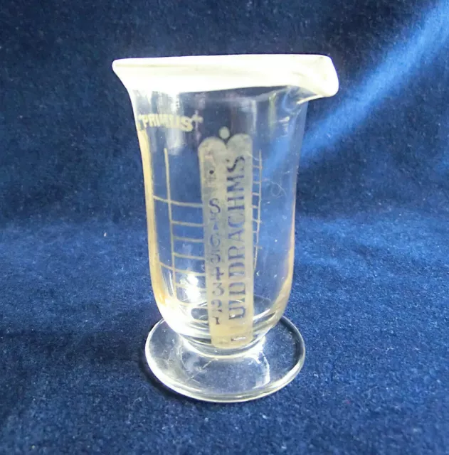 original early 1900's antique american medical lightly etched freestanding  druggists' conical-shaped graduated glass measure