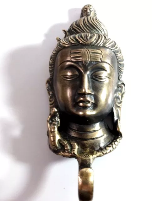 Vintage Antique Style Solid Brass Shiva Face Wall Hook Hanger.coat/Hat/Key