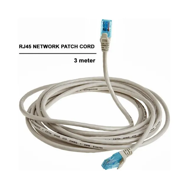Cavo Di Rete Ethernet Patch Cable Lan Rj45 Cat.5E Prolunga 3 Metri Grigio-