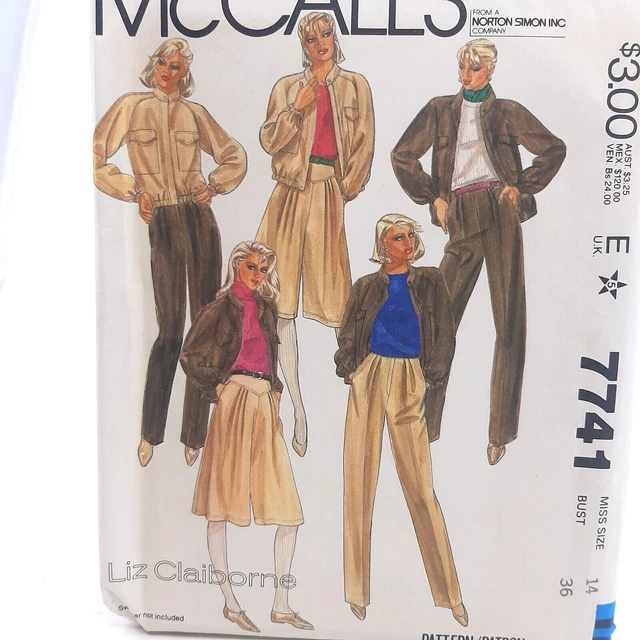 Chaqueta de Colección McCalls 7741 Talla 14 Misses Bombardero Chaqueta Callots y Pantalones con Yugo SIN CORTAR FF