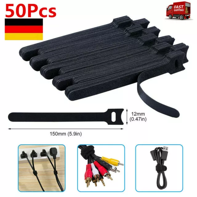 50x Nylonband mit Klettverschluss, schwarze Kabelbinder, ordentlicher Organizer/ 2