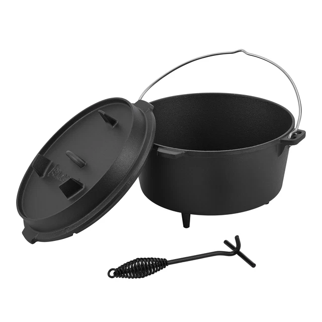 B-WARE Dutch Oven Feuertopf Gusstopf Schmortopf Kochtopf Deckelheber BBQ 9L
