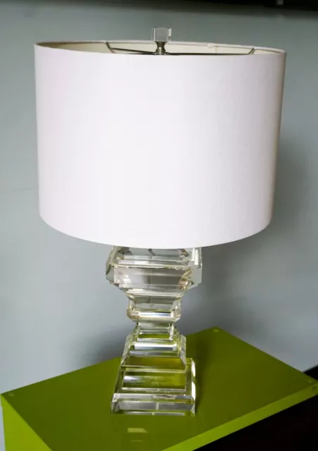 Pair of Table Lamps by REGINA ANDREWS Stacked Glass Base and White Drum Shades 3