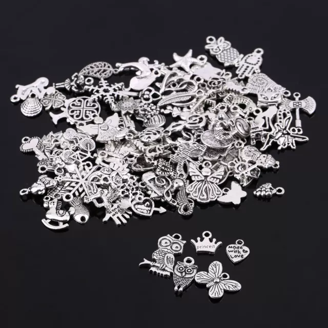 Wholesale 100Pcs Bulk Silver Mixed Charms Pendants for DIY Jewelry Making Craft
