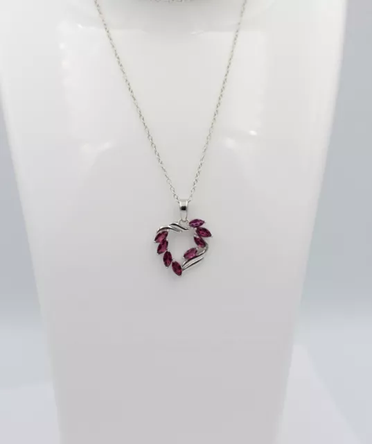 Romantique 1,45 Carat Rhodolite Granatherz Pendentif 925 Argent Collier Chaîne 3