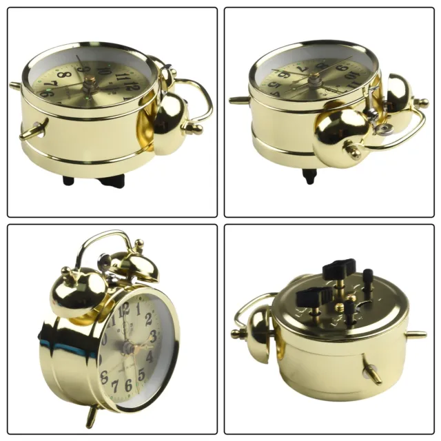 Retro Gold  Metall Mechanische Wecker Uhr Handaufzug Glockenwecker Clock Dekor