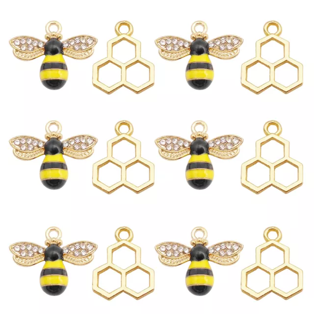24PCS Alloy Enamel Bee Charms Gold Honey Bees with Crystal