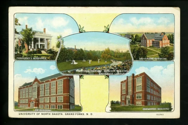 North Dakota ND postcard Grand Forks, University of North Dakota school Teich