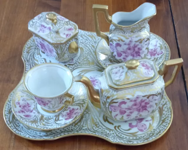 Service à thé solo sur son plateau, porcelaine de limoges