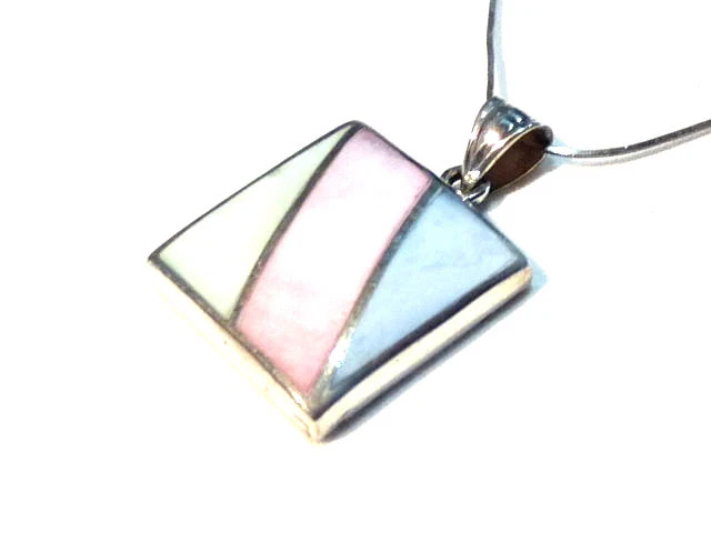 Pendentif Ancien En Nacre Et Argent Massif 925 - Forme Goutte, Style Amour, Bon état
