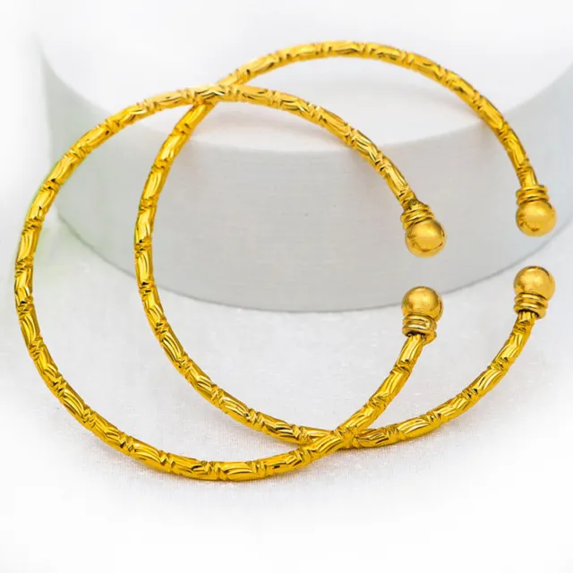 2Pc 18k Yellow Gold Filled Over Sterling Silver Womens Large 8.5 to 9.5" Bangles