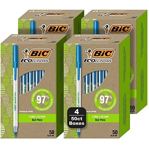 Ecolutions Round Stic Ballpoint Pens, Medium Point (1.0mm), 200-Count Pack, B...