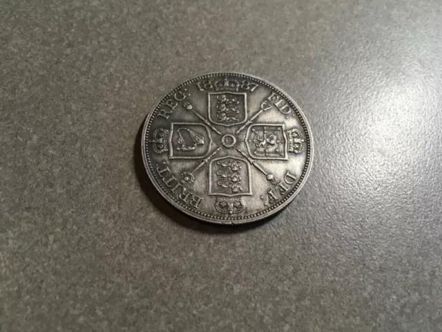 1887 GREAT BRITAIN SILVER DOUBLE FLORIN VICTORIA CROWN HIGH GRADE # 28s 🇬🇧