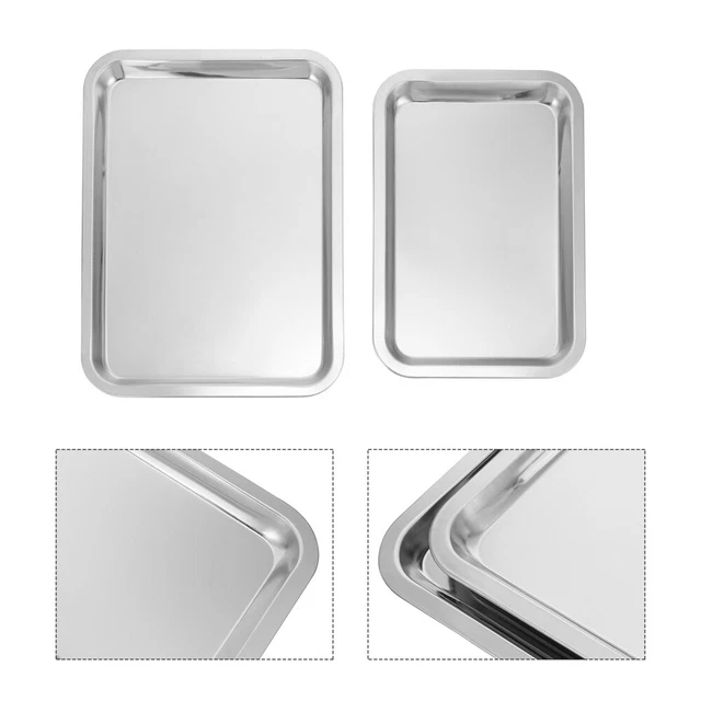 2 pz padella per barbecue rettangolare acciaio inox lamiera forno in acciaio inox Silver
