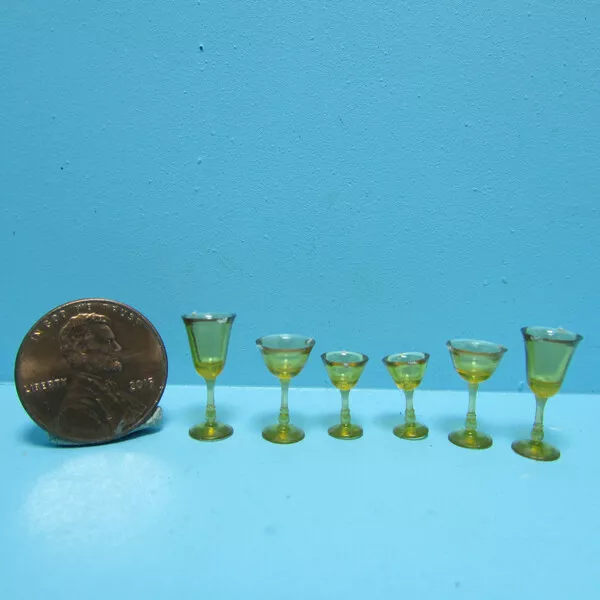 Dollhouse Miniature Chrysnbon Amber Stemware Glass Set Smooth Finish CB110A