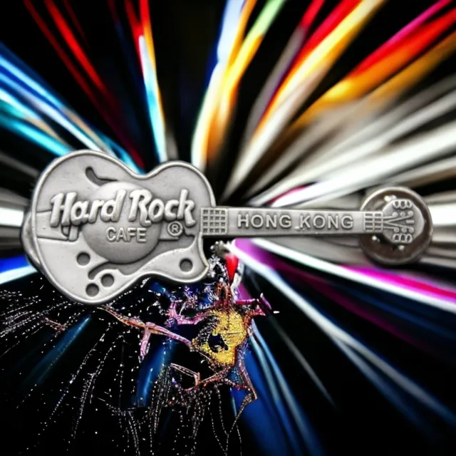 Hard Rock Cafe Hong Kong 3D Silvertone Gibson Byrdland Guitar Pin Back