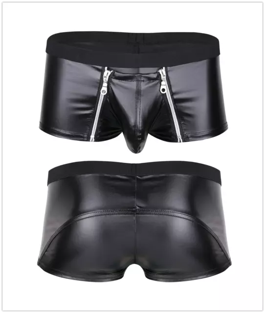 MEN ZIPPER POUCH Underwear Bulge Pouch Wet Look Briefs Leather