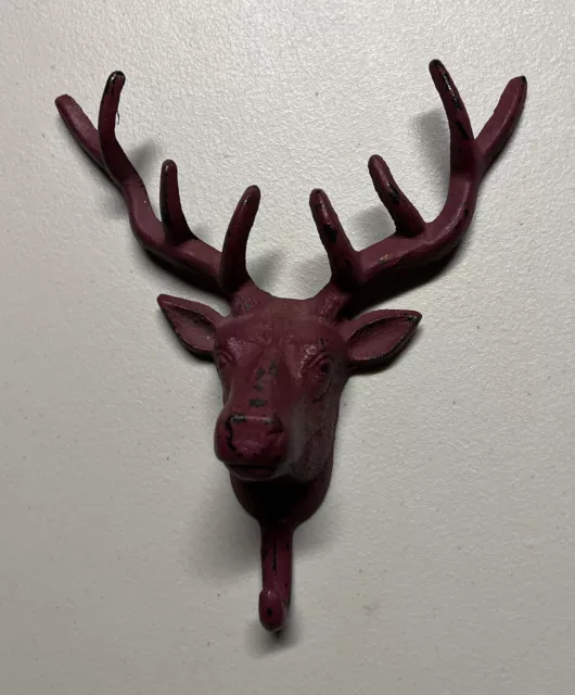Cast Iron Deer Head Wall Hook Stag Elk Coat Hanger Rack Man Cave Cabin Rustic