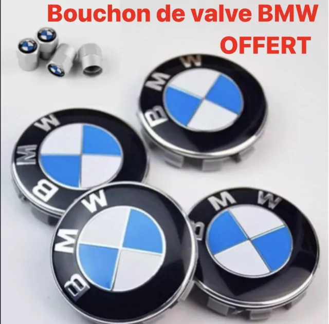 4x Cache Moyeu Jante Centre De Roue enjoliveur BMW 68mm bleue et