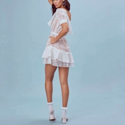 Nwt For Love & Lemons Lovebird Lace One Shoulder Mini Dress Xs