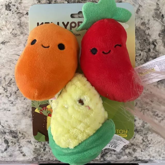 Squishmallow Vegetables- Chili, Corn, Carrot Pet Toy Kellypet 3 PACK PLUSH NEW