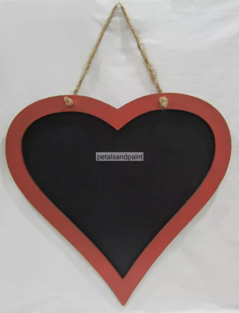 New 43cm Wooden Love Heart Blackboard Chalkboard Has Red Surround & Twine Hanger