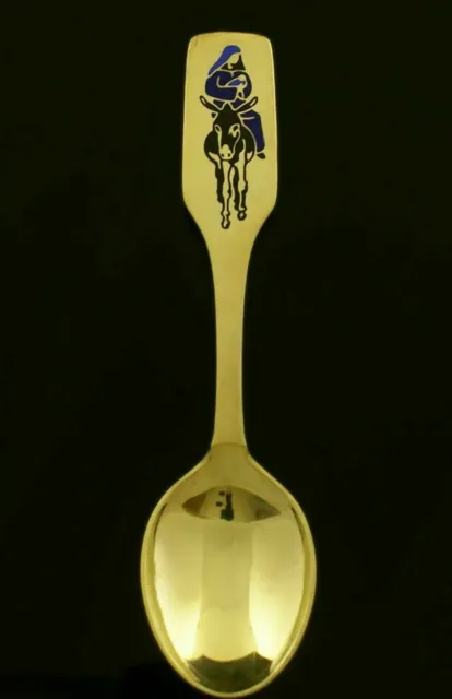 Danish Gilded Sterling Silver Enamel Christmas Spoon, 1966 - A.Michelsen~6 1/4"