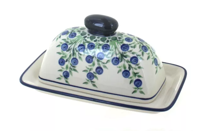 Blue Rose Polish Pottery Porcelain Vine Butter Dish